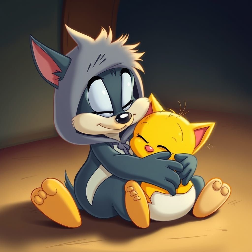 Sylvester Cuddles Tweety Bird in Kitten Costume