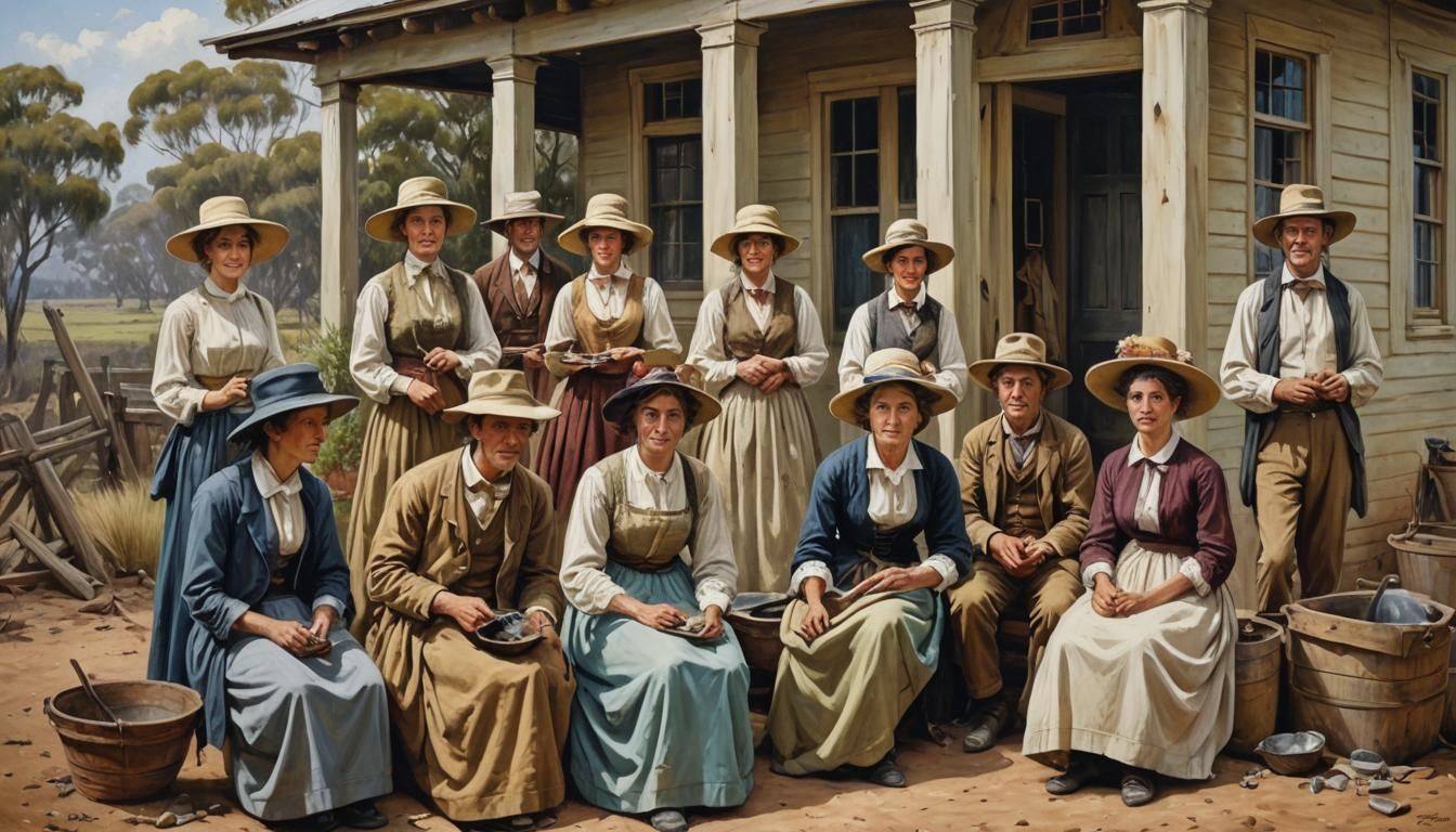 Australian Home in 1800s Style Oil Painting