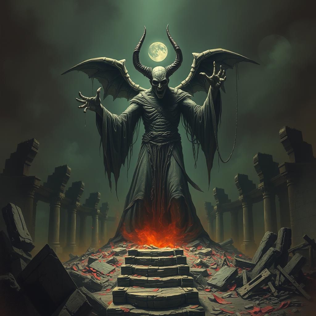 Nightmarish Ancient Figure Emerges from Decaying Ruins