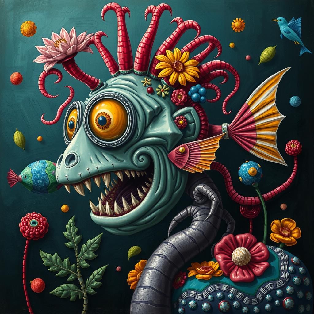 Fürcherliches Fabelmonster, eine Mischng aus Pflanze und Tie...