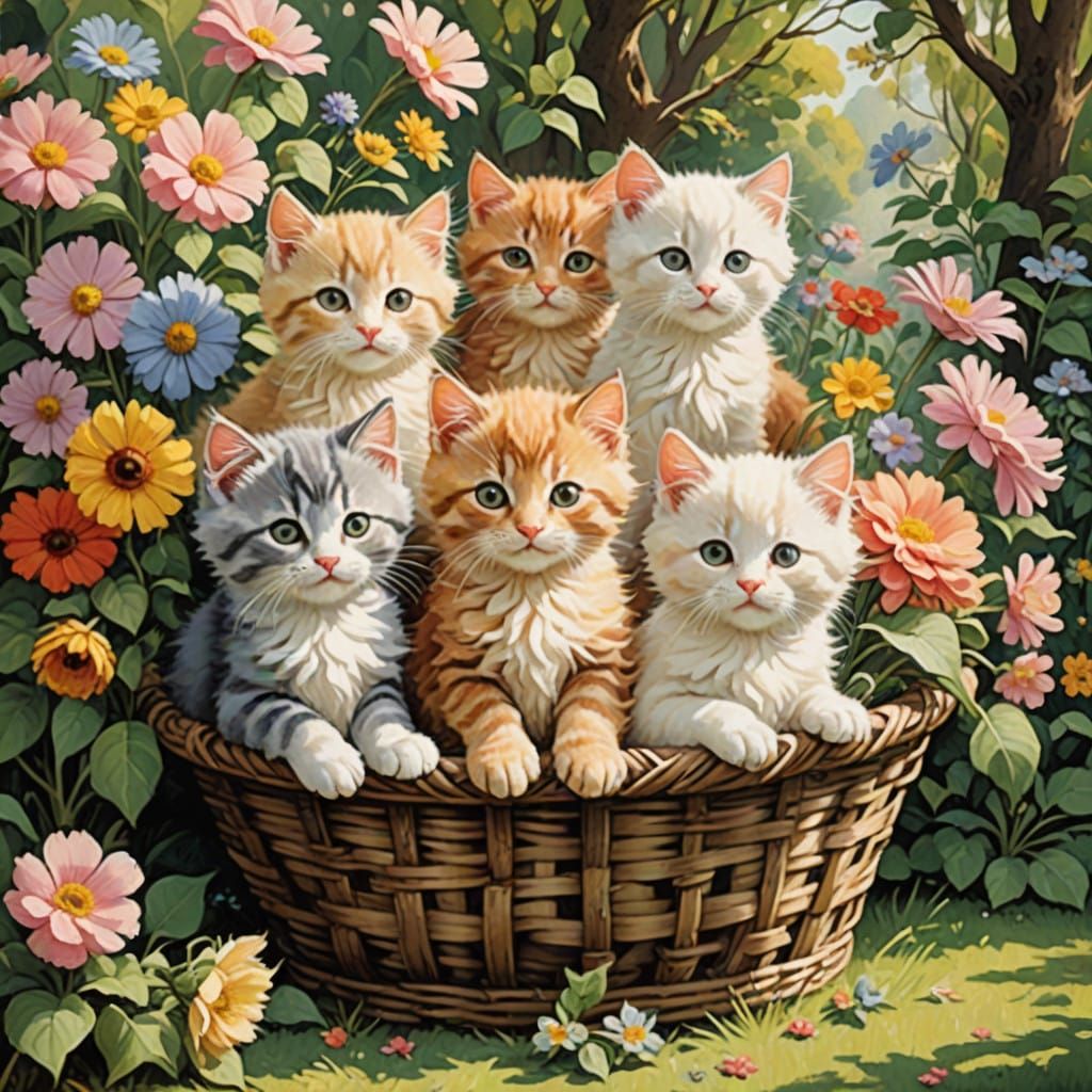 Whimsical Wicker Basket Filled with Adorable Kittens