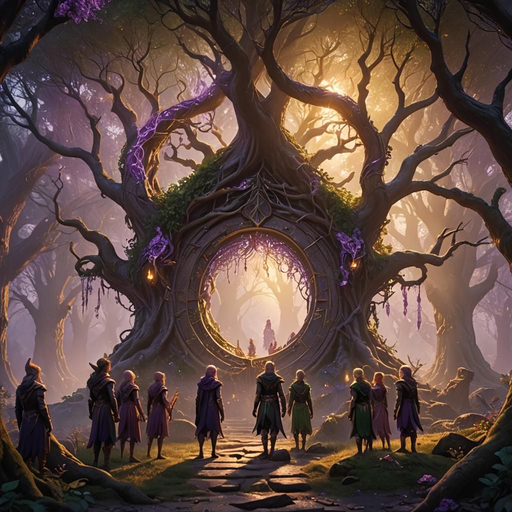 Elves Gathered Around a Glowing Portal
