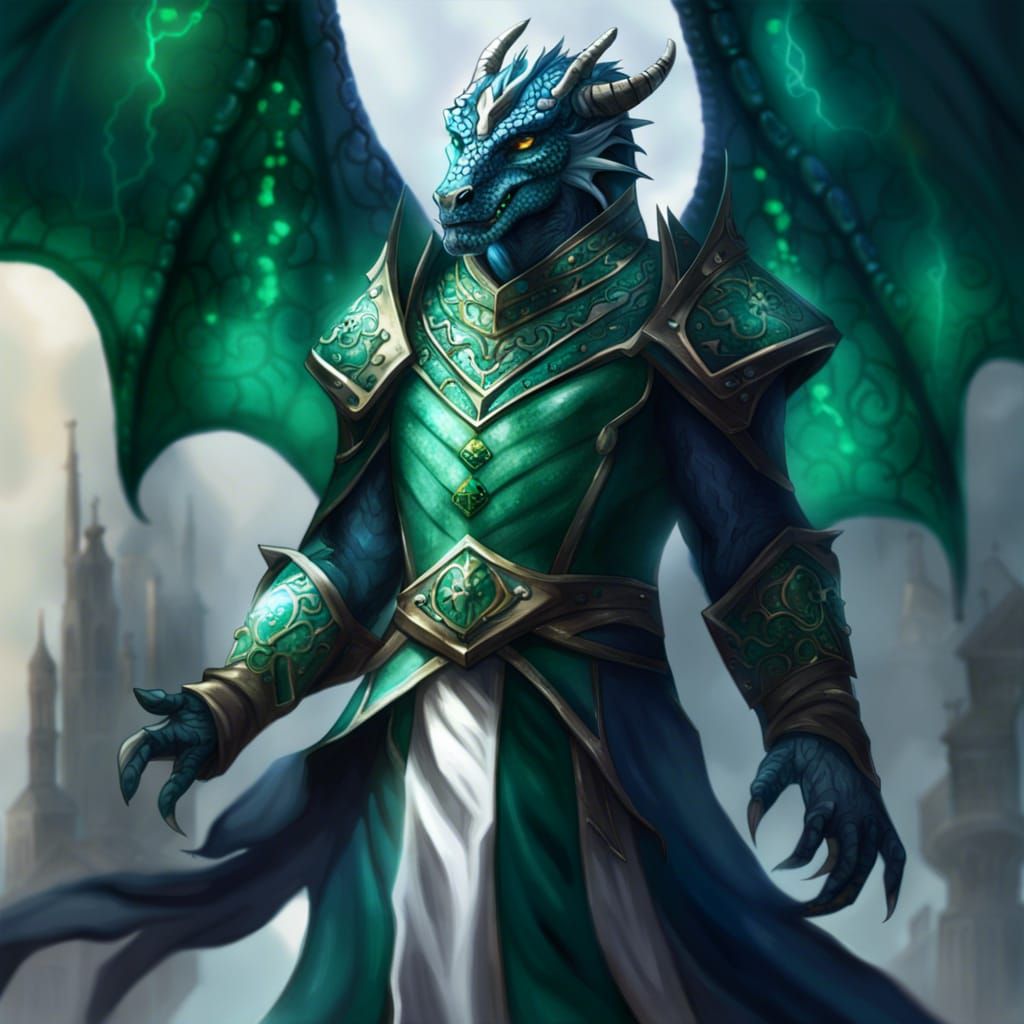 Emerald Dragonborn Radiating Holy Energy