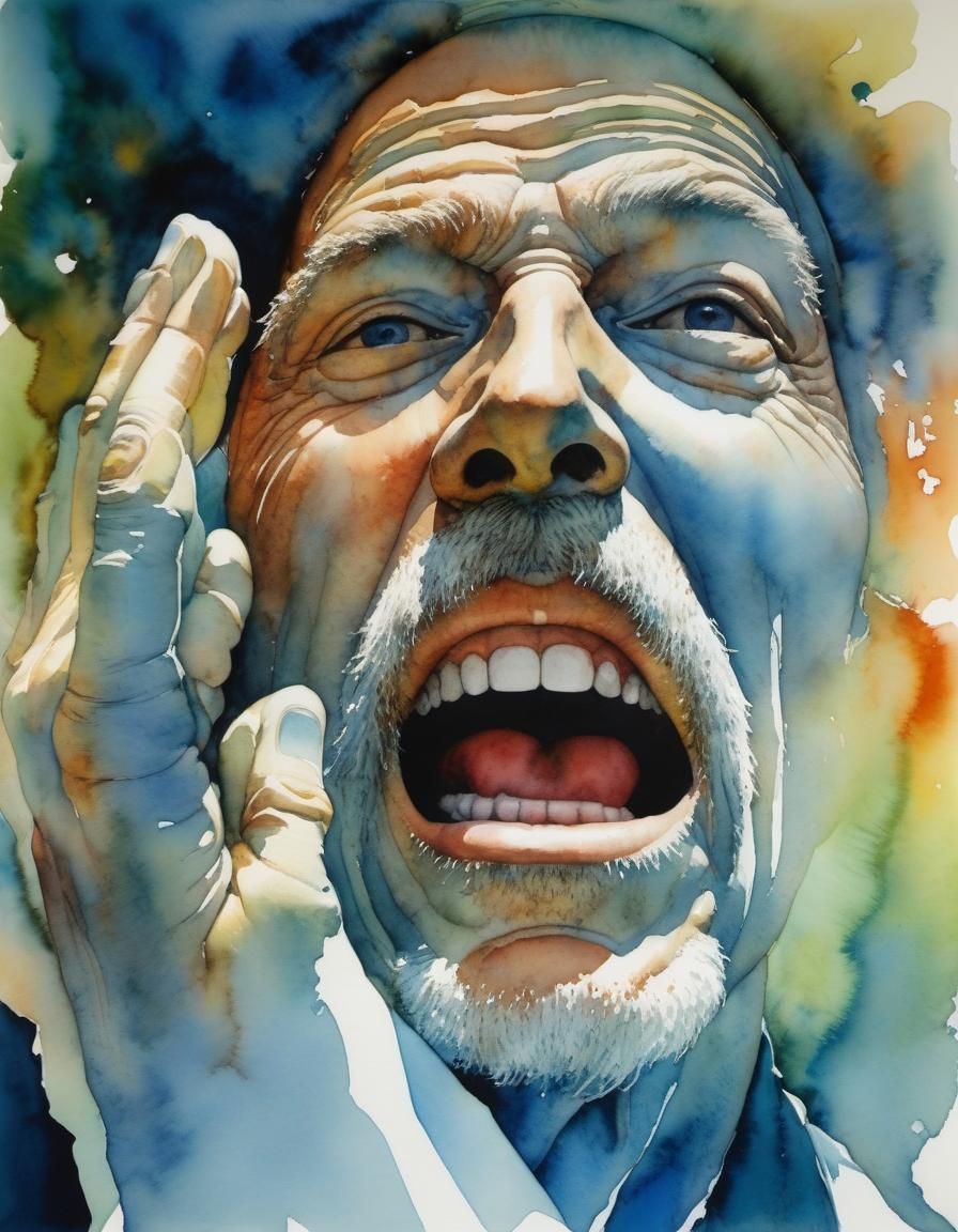 Ecstatic Rock Fan in Watercolor Style