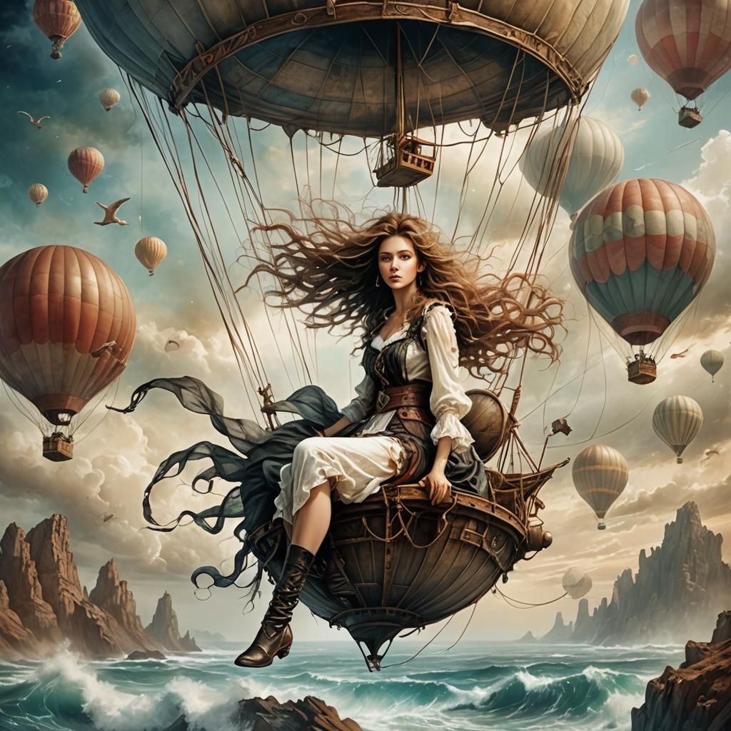 Dreamlike Hot Air Balloon Scene as Fantasy Art
