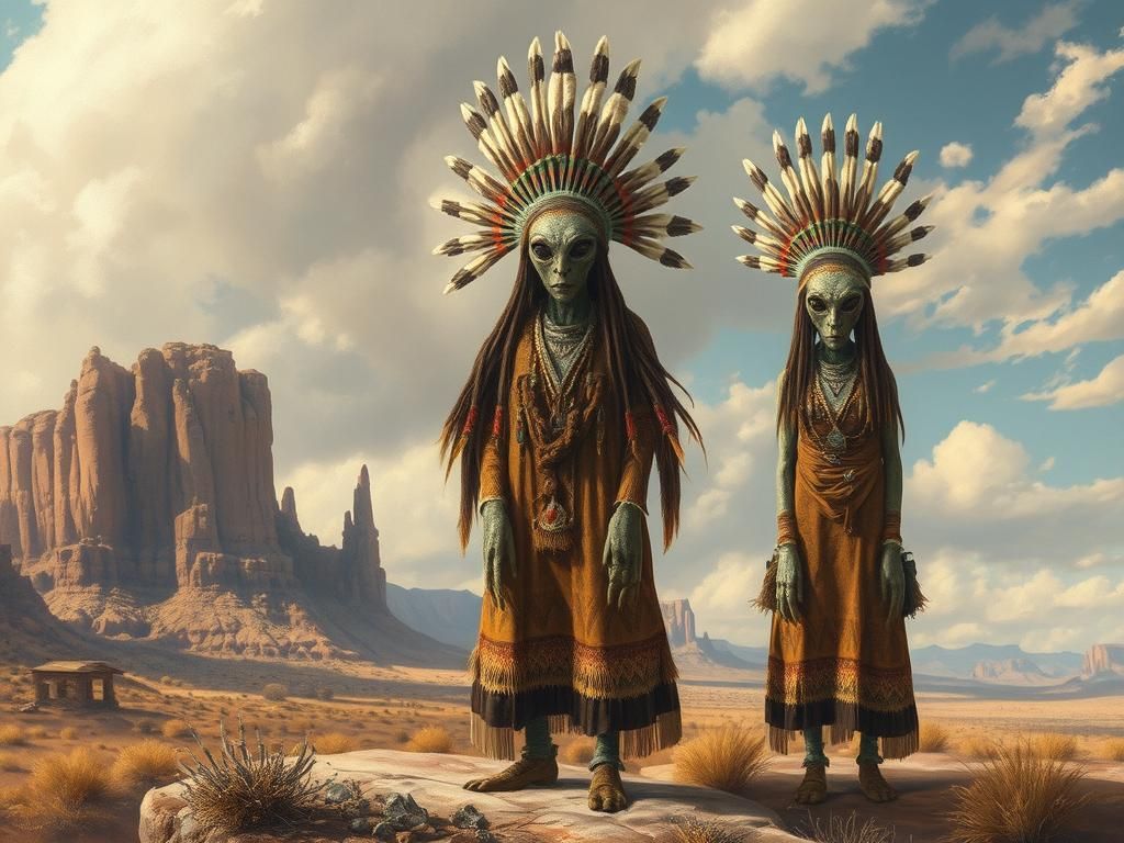 Alien-Kachinas in Dreamy Southwestern Landscape, American Na...