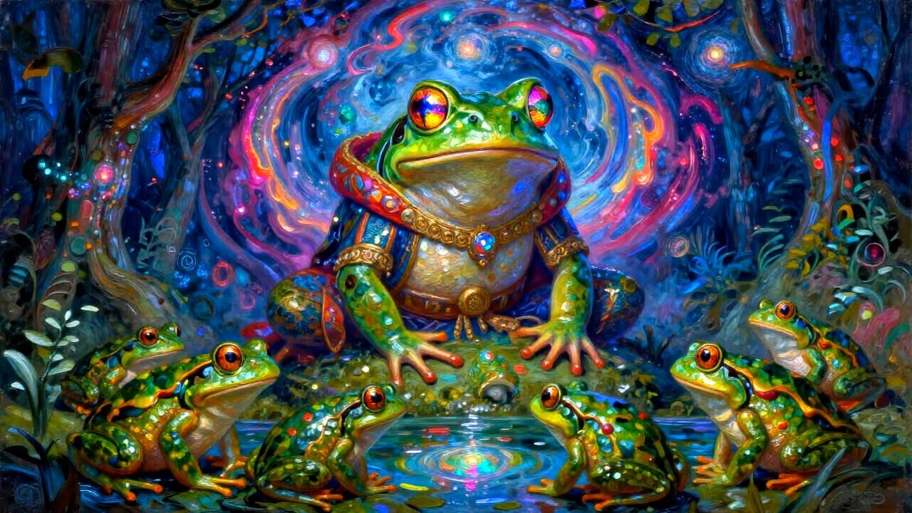 Colossal Frog King Emerges from Cosmic Vortex