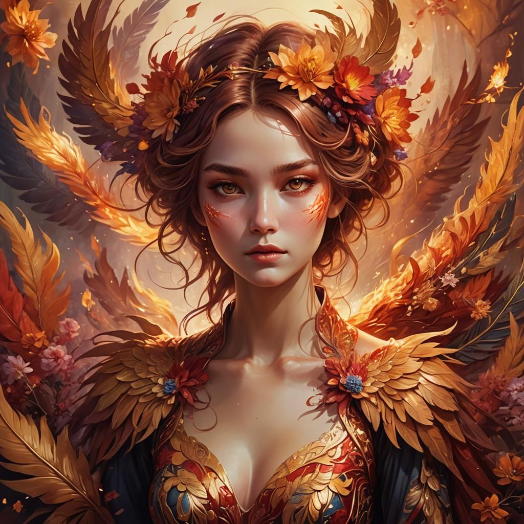 Phoenix Girl Portrait in Art Nouveau Style