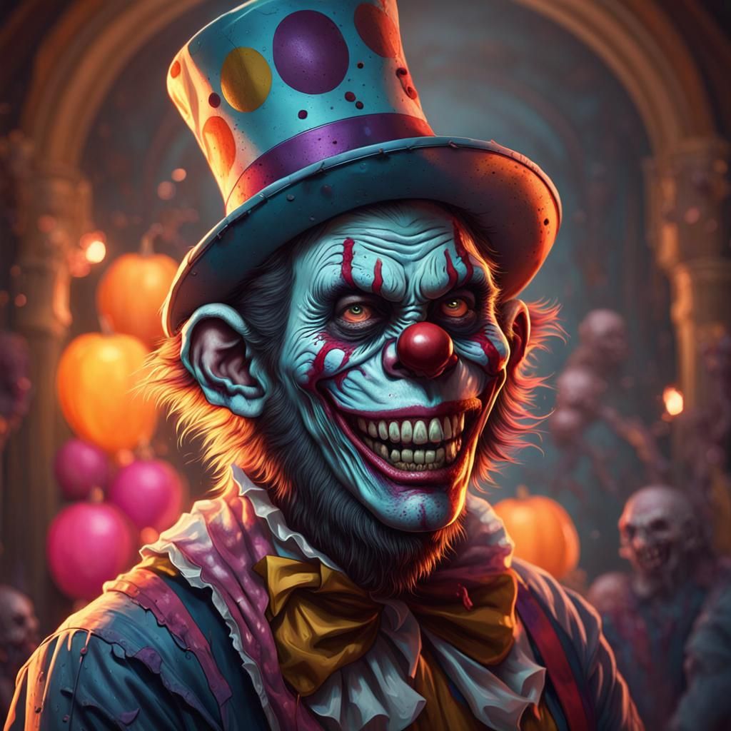 Zombie Monkey Clown Maniacal Portrait in Graffiti Art