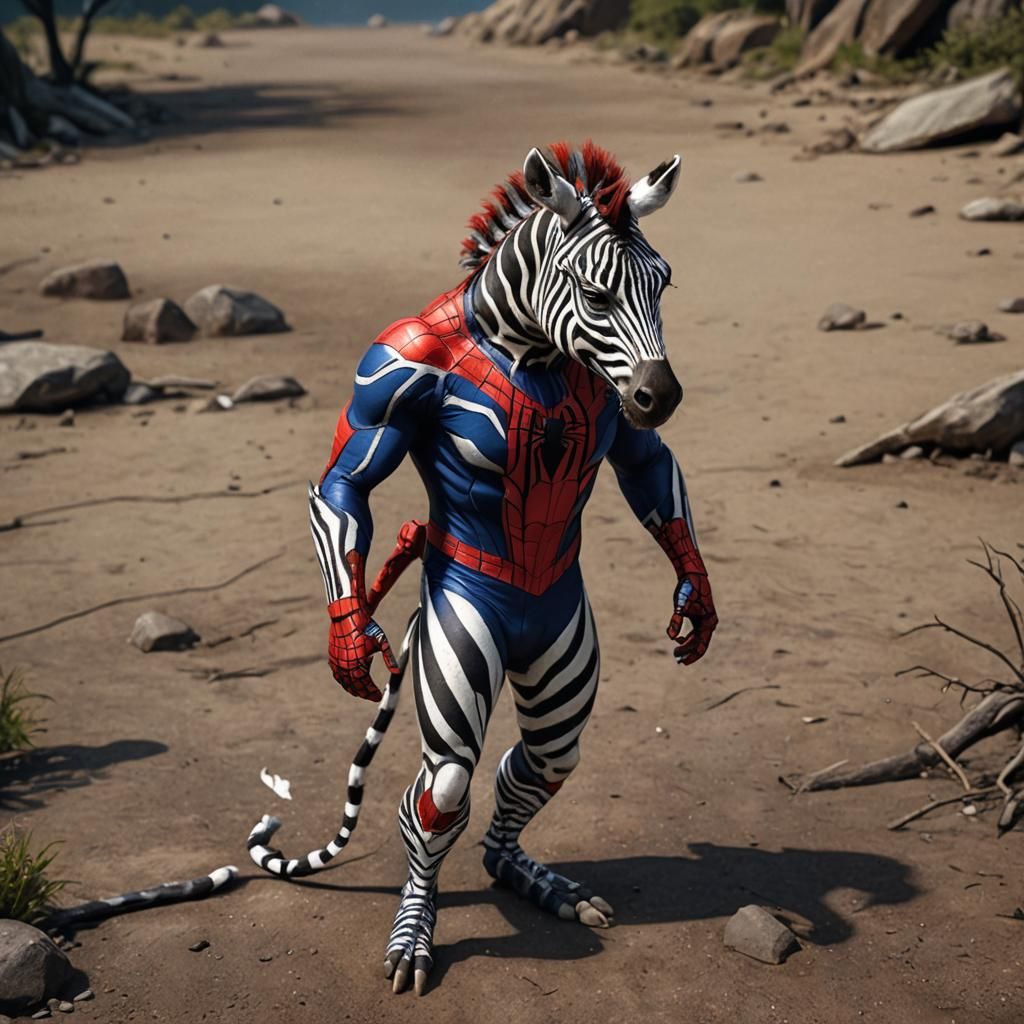 Zebra in Spiderman Costume: Detailed Matte Painting