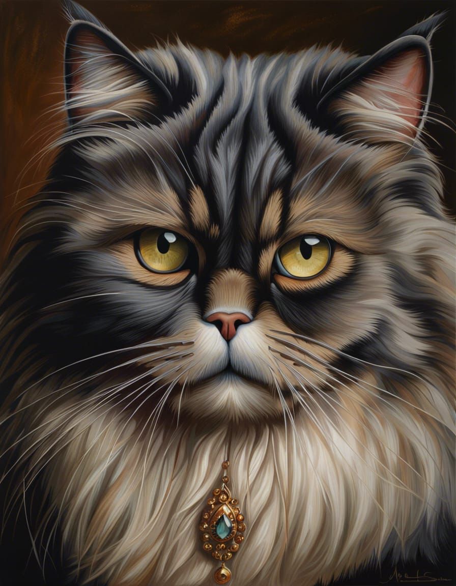 Regal Persian Cat Portrait in Ultrarealistic Painting