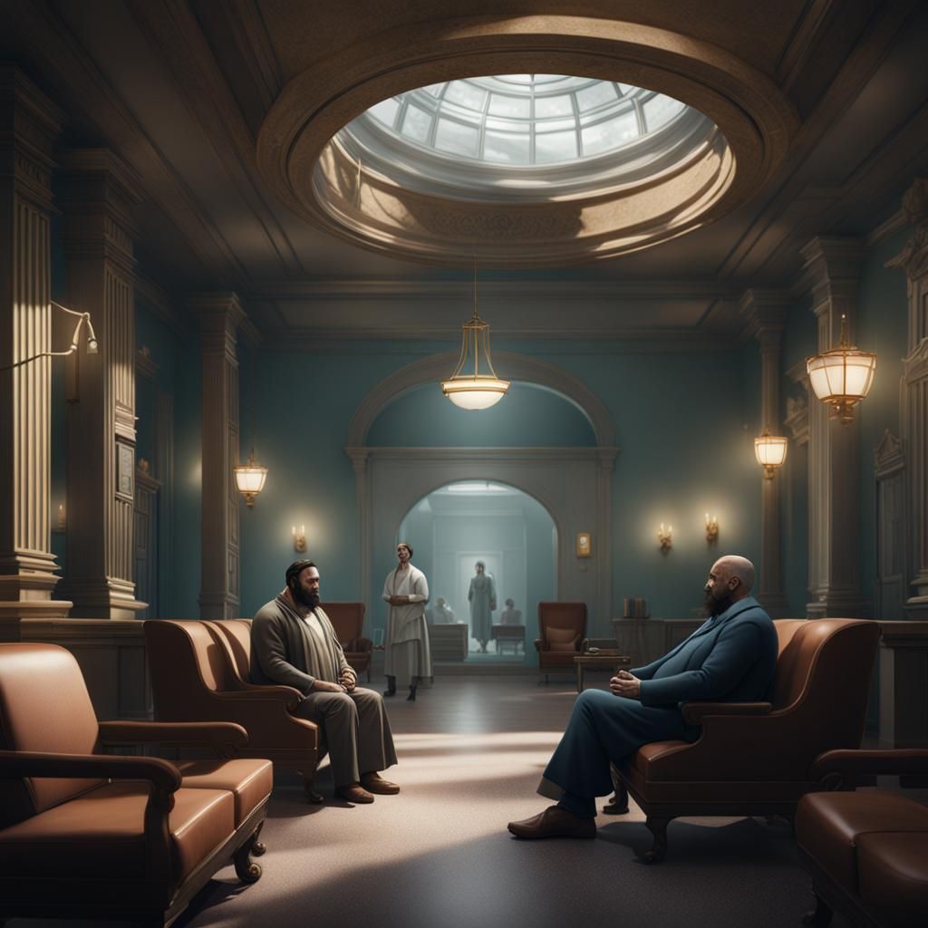 Father Awaits Birth in Hospital, Detailed Matte Painting