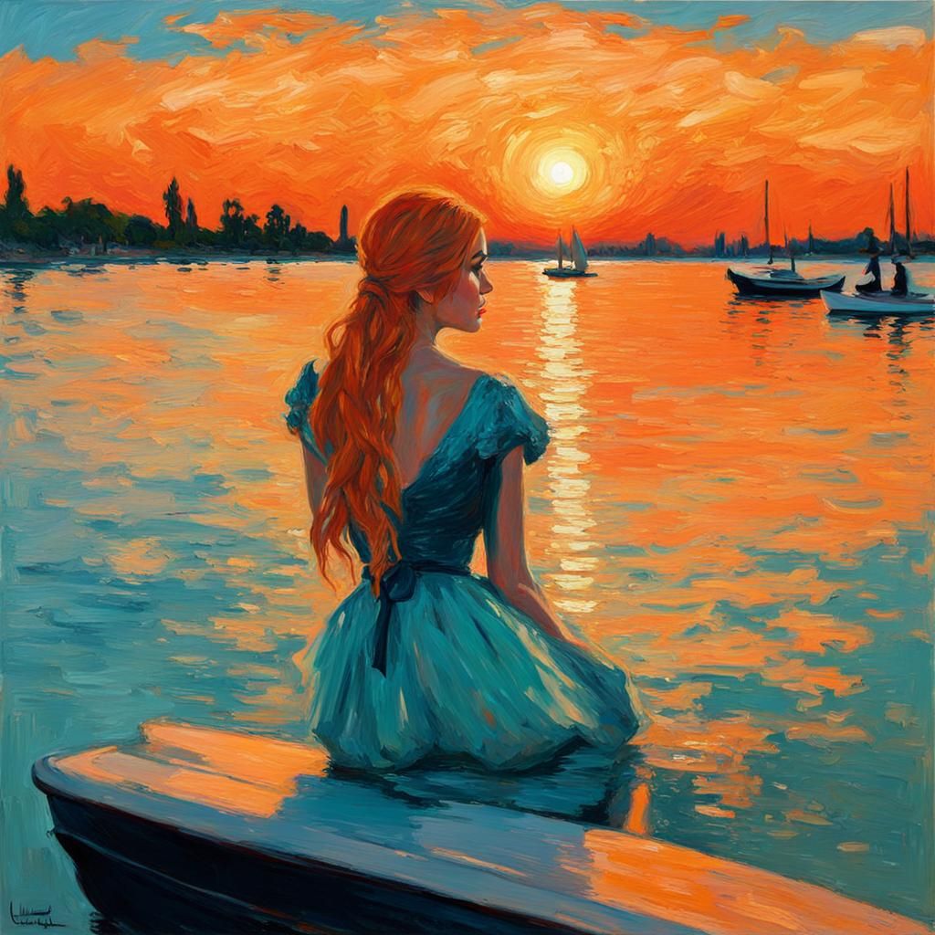 Lindsay Lohan watching the sunset. Claude Monet orange and t...