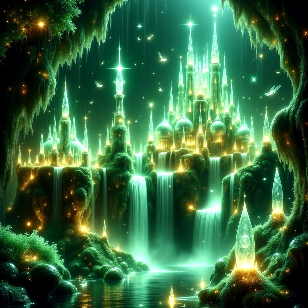 Crystal City of Agartha Shines in Waterfall Caverns