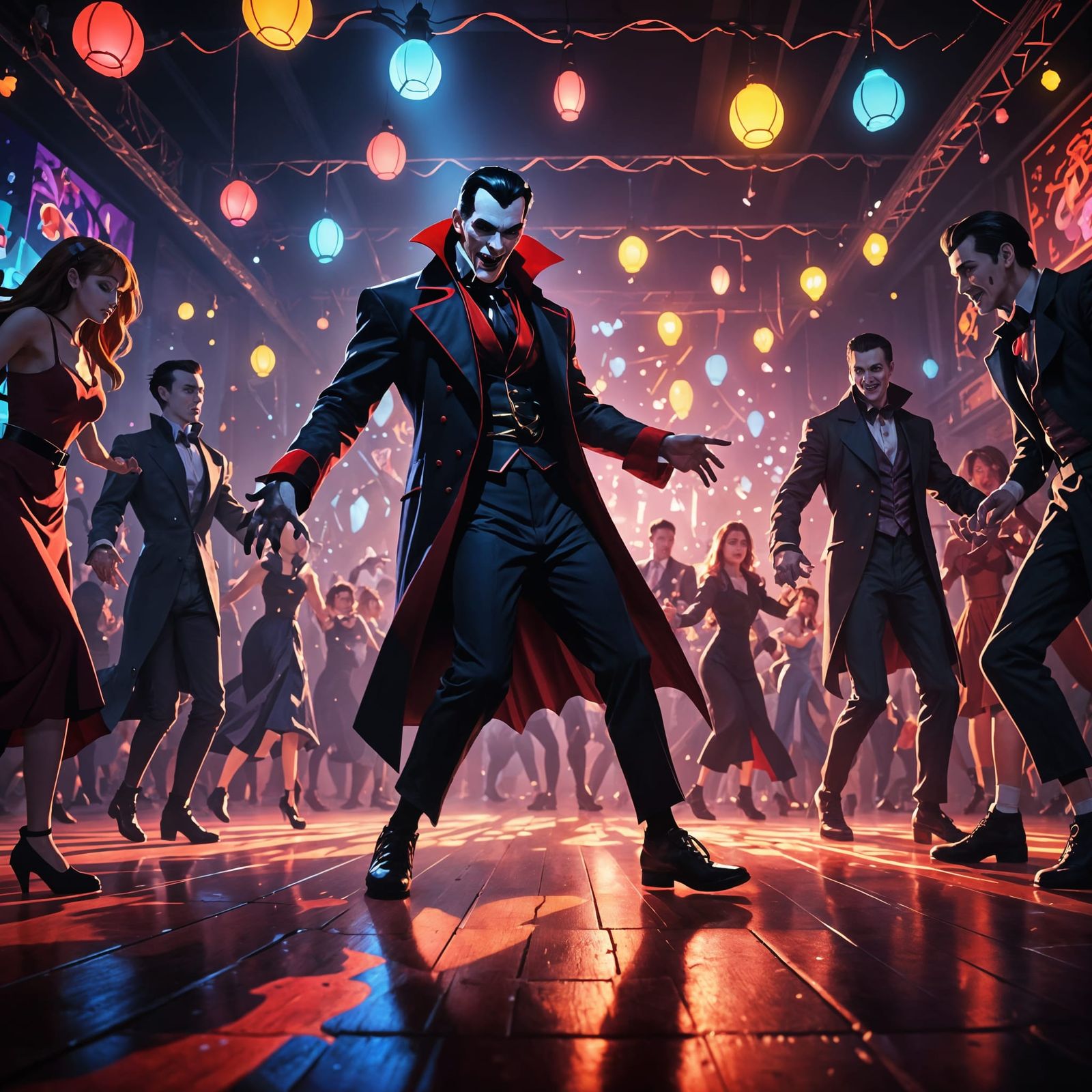 Breakdancing Dracula at Halloween Party