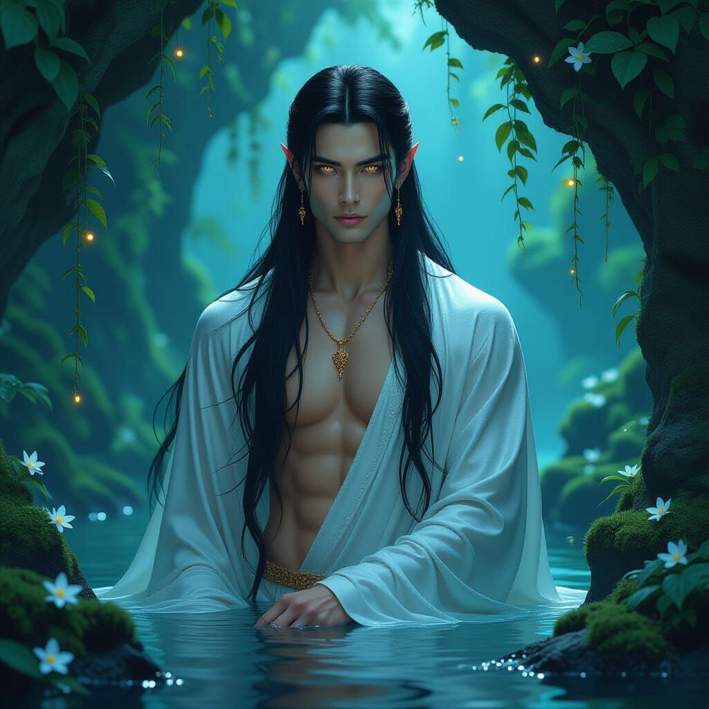 Ethereal Naga in Bioluminescent Grotto, 3D Art