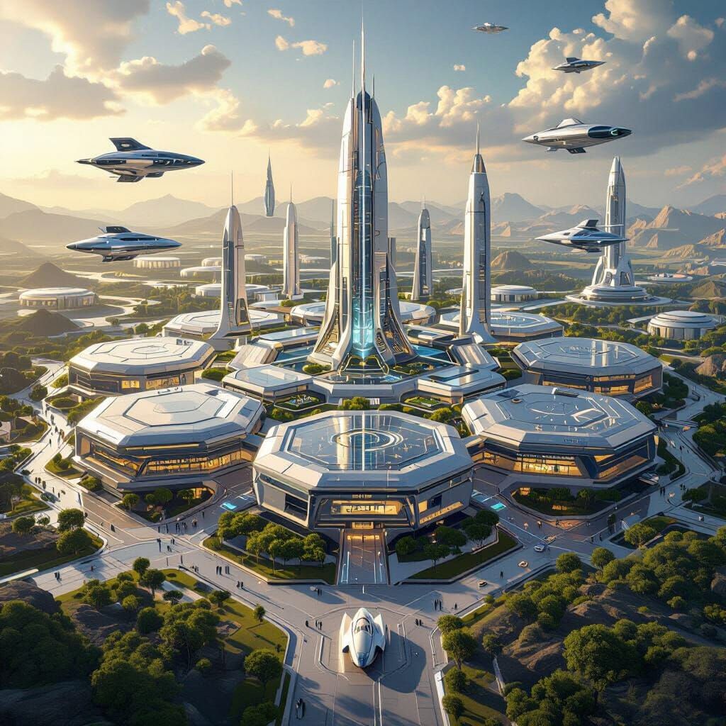 Futuristic Hexagonal City Blends Technology and Nature