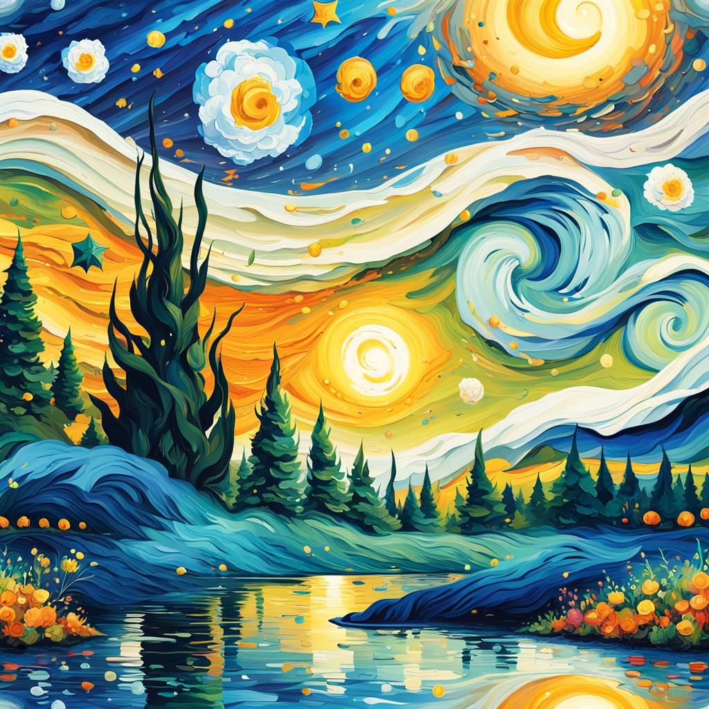 Fantasy Starry Night Fabric Art in Expressionist Style