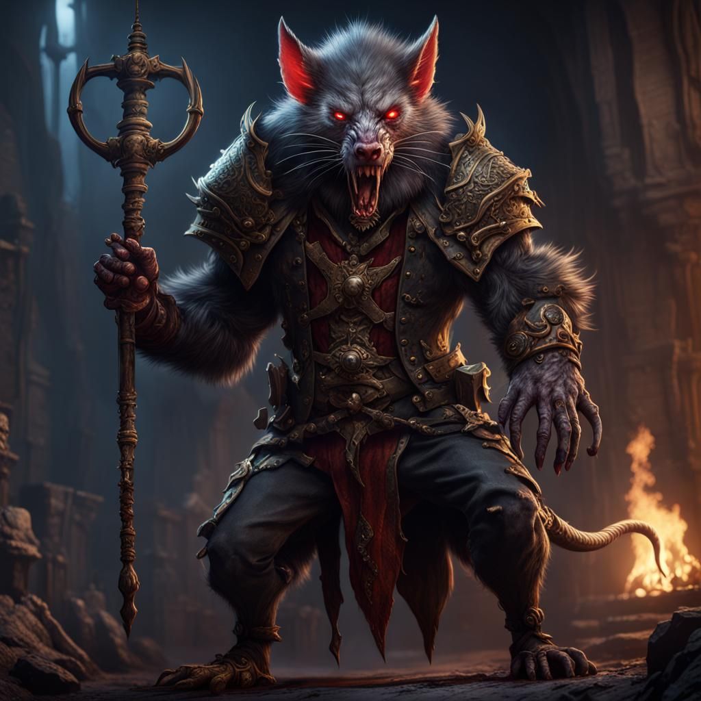 Demonic Wererat General in Detailed Matte Painting