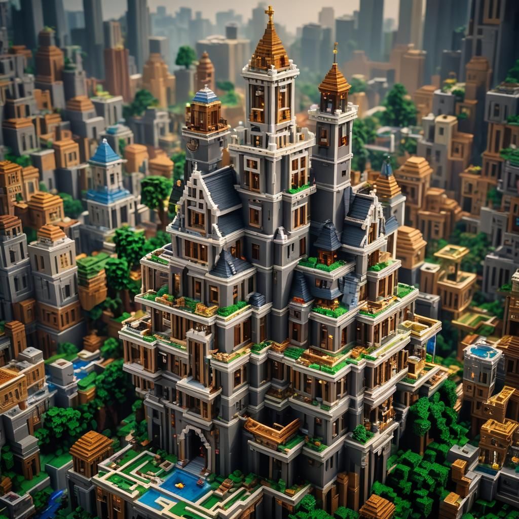 Large Minecraft Building with Bokeh Effect