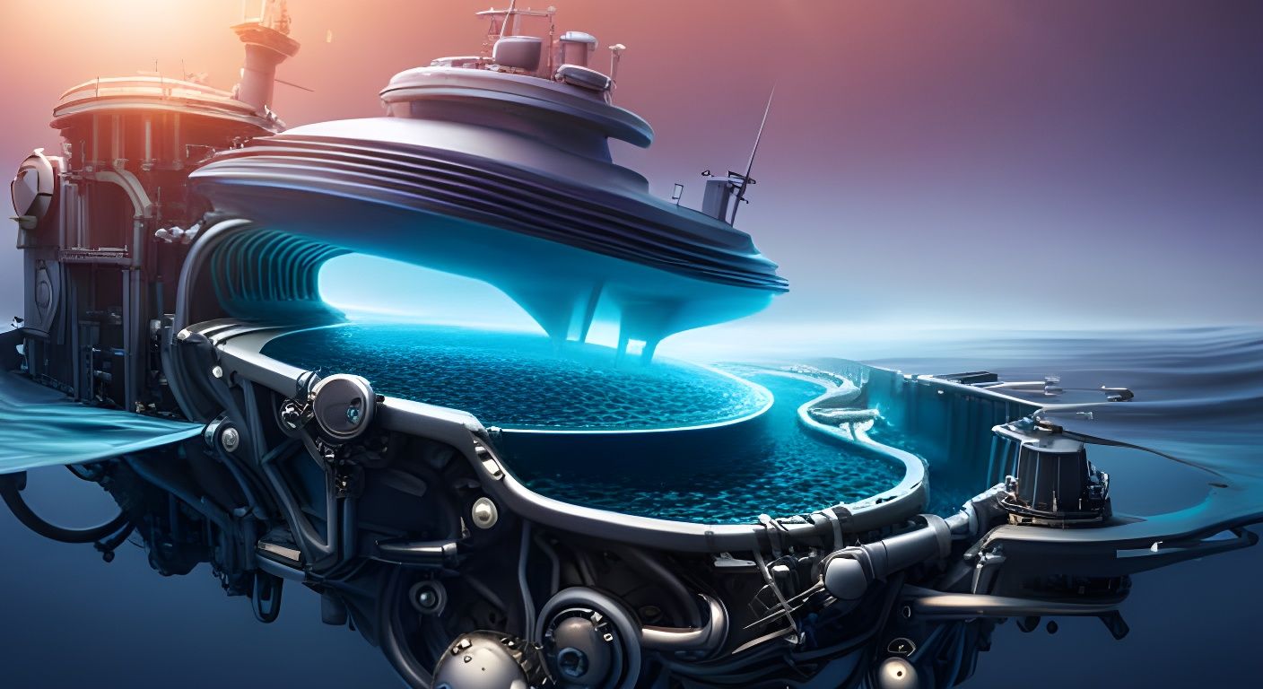 Futuristic Water Engine in Ocean Depths