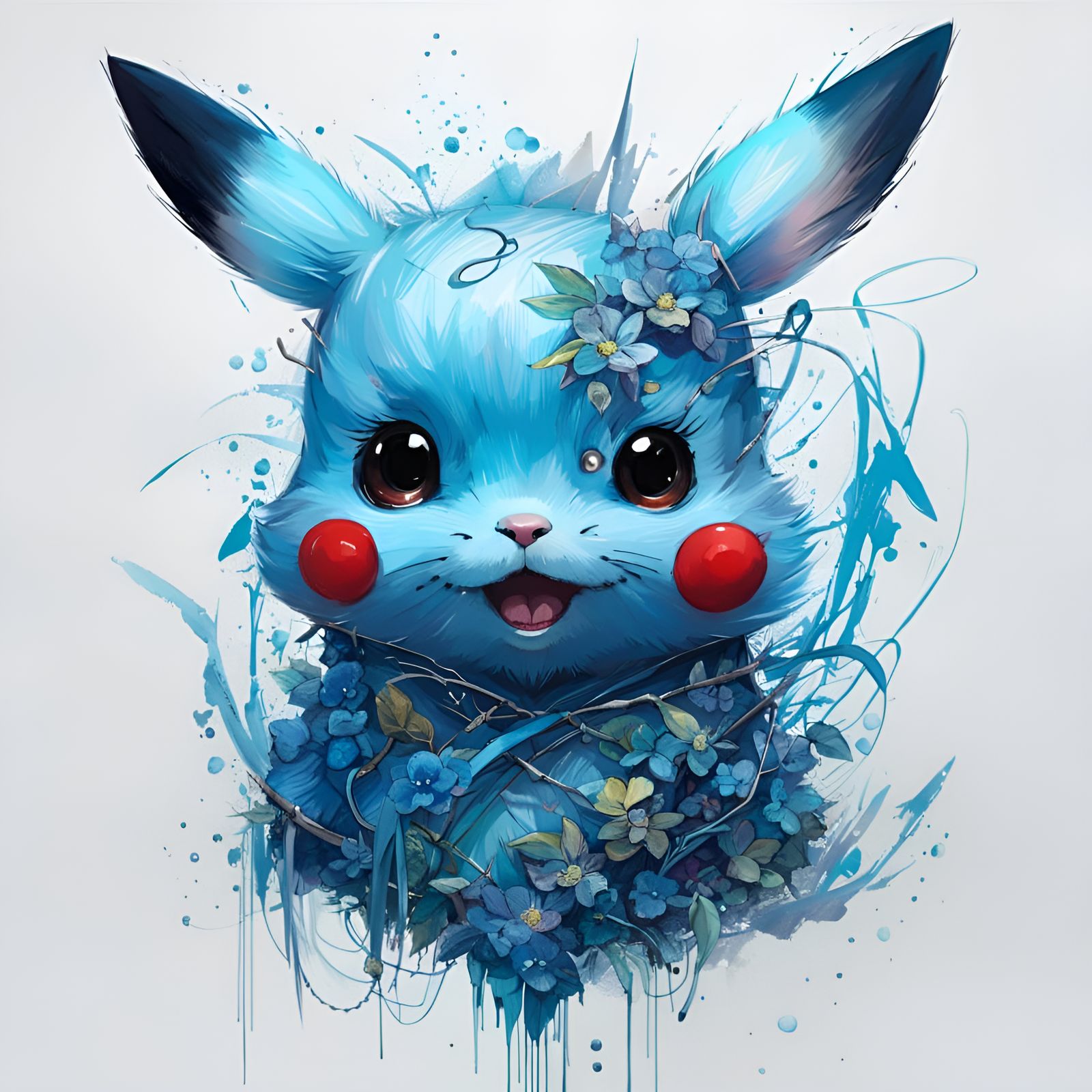 Adorable Blue Pikachu Portrait in Pixar Style