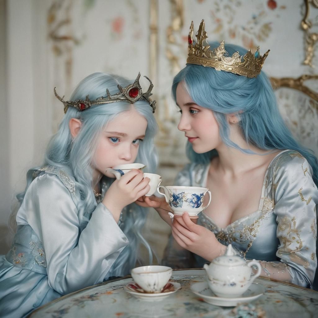 Ethereal Portrait: Princess and Dragon Girl Tea Party