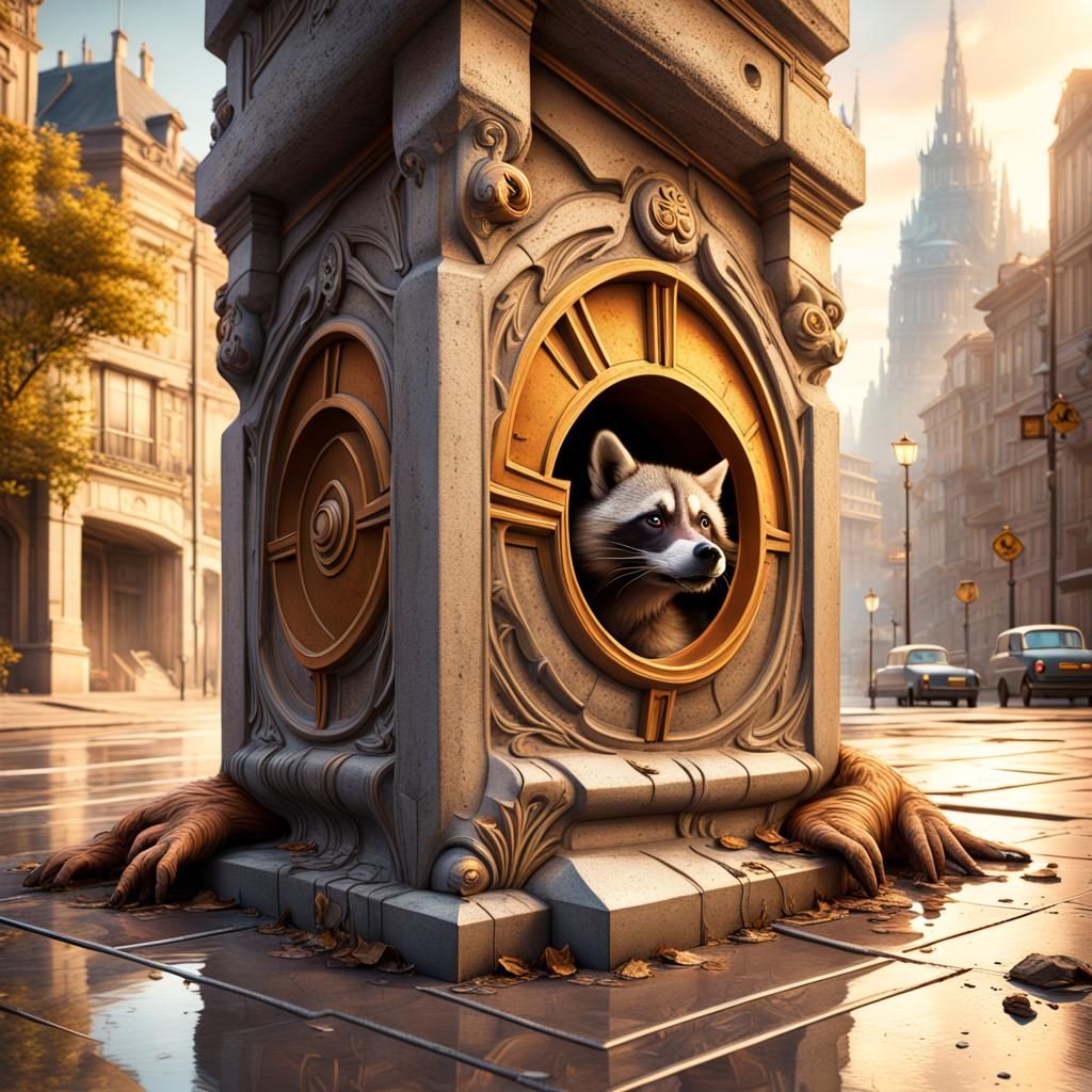 Raccoon Dog Causes Earthquake in Art Nouveau Style