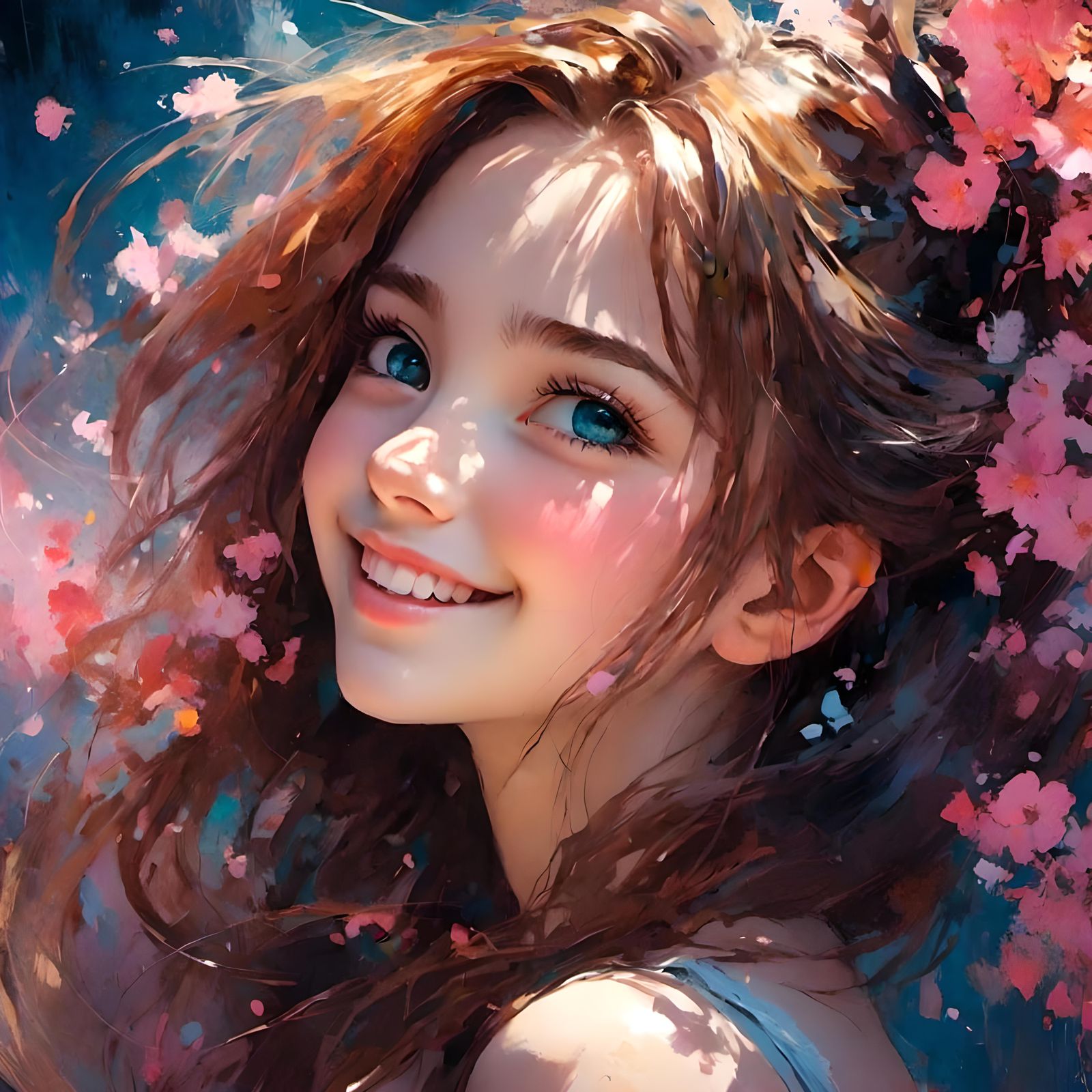 Anime Girl Portrait with Intricate Line Art