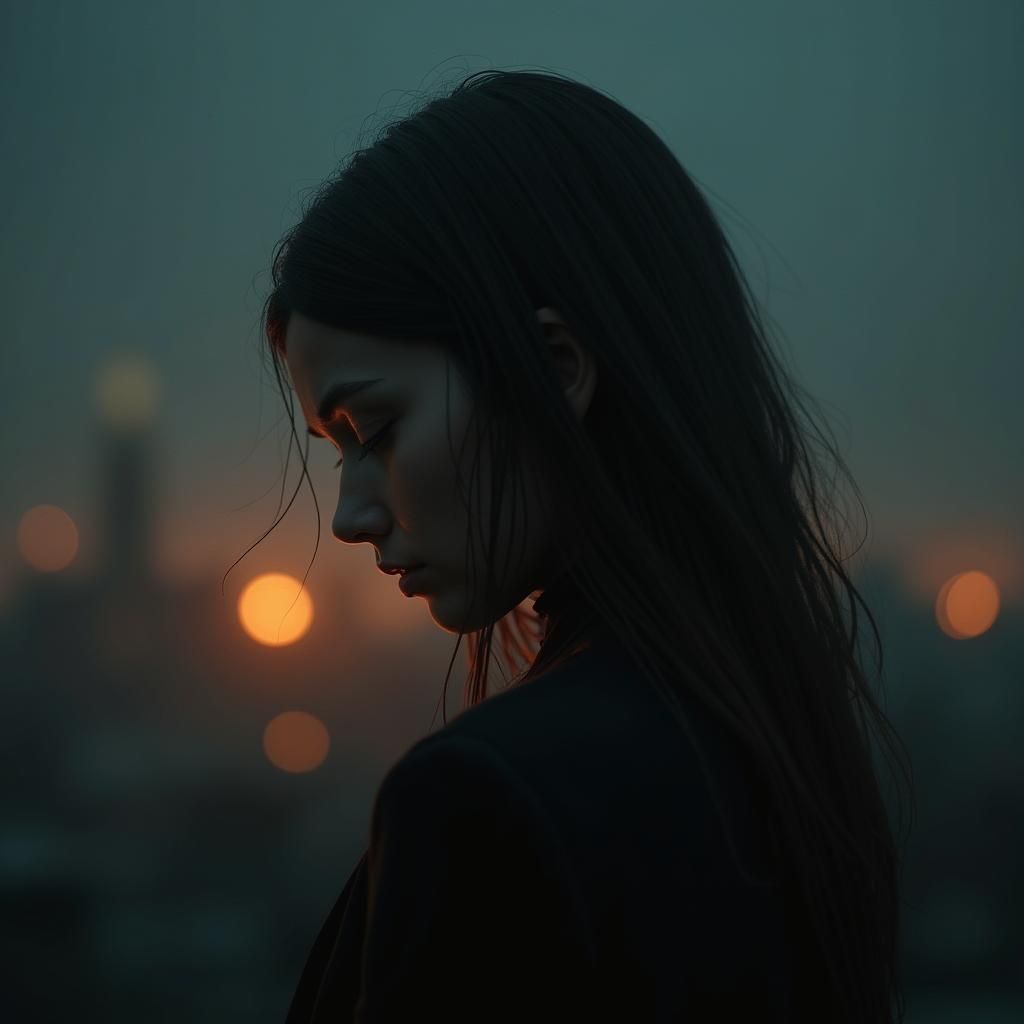 Melancholic Portrait with Cinematic Lighting in Digital Pain...