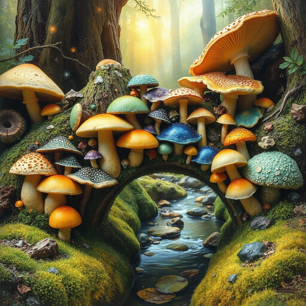 Mushroom Bridge Macro in Maximalist Style