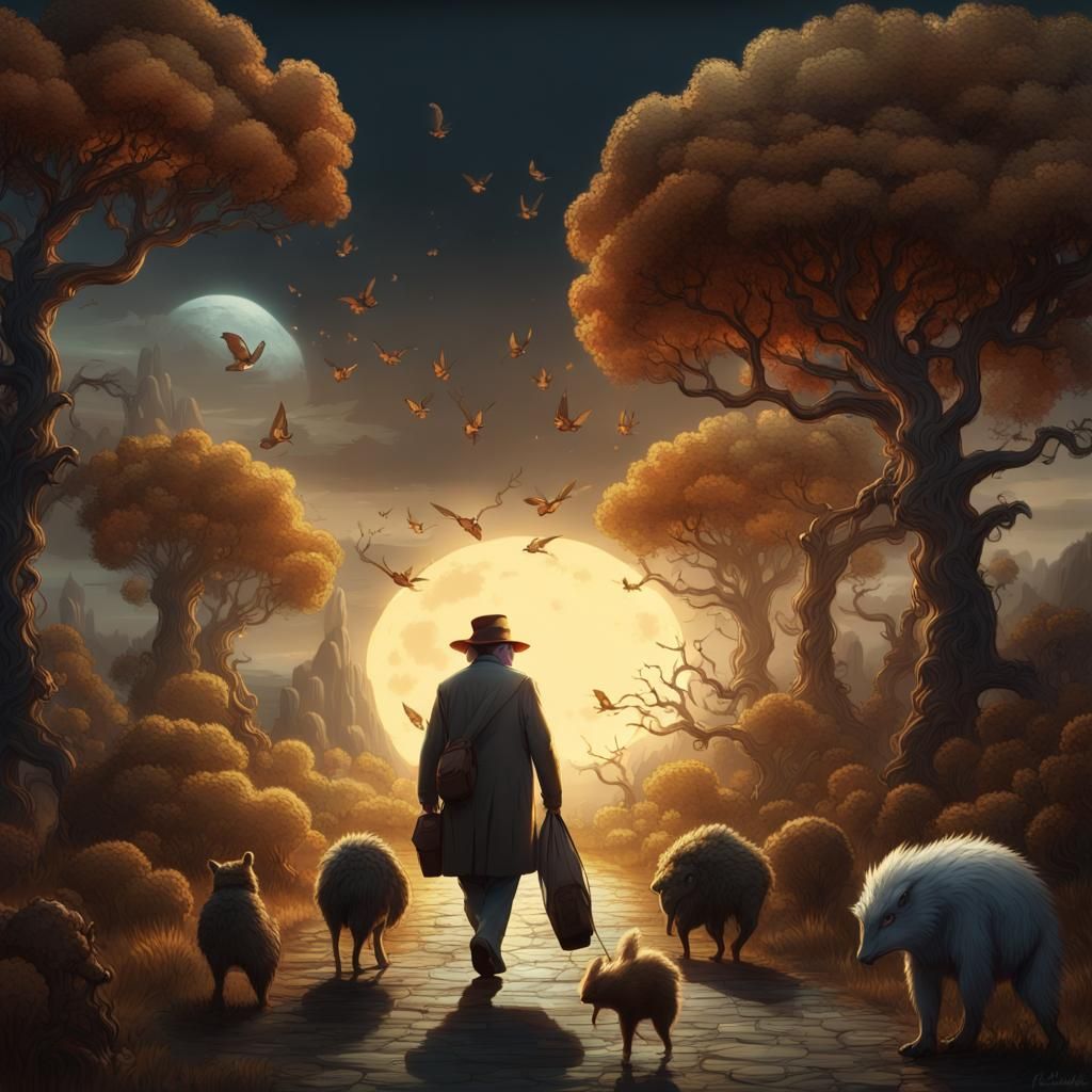 Moonlit Walk with Animals in Detailed Matte Painting