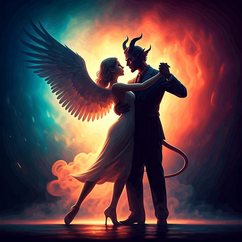 Angel and Demon Tango in Colorful Steam