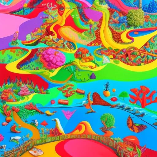 Vibrant Candyland Wonderland in Gouache Swirls