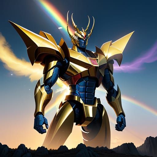 Majestic Golden Dragon Robot in Heroic Pose, Inspired by Gre...