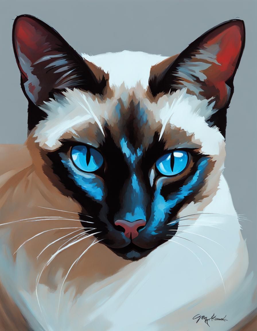 Sinister Siamese Cat by Fireplace, Greg Rutkowski Style