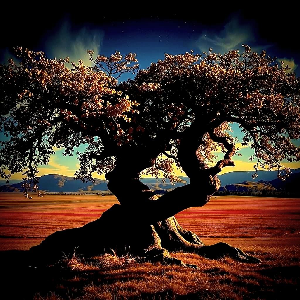 Golden Leaf Trees Under Radiant Light, Vivid Landscape