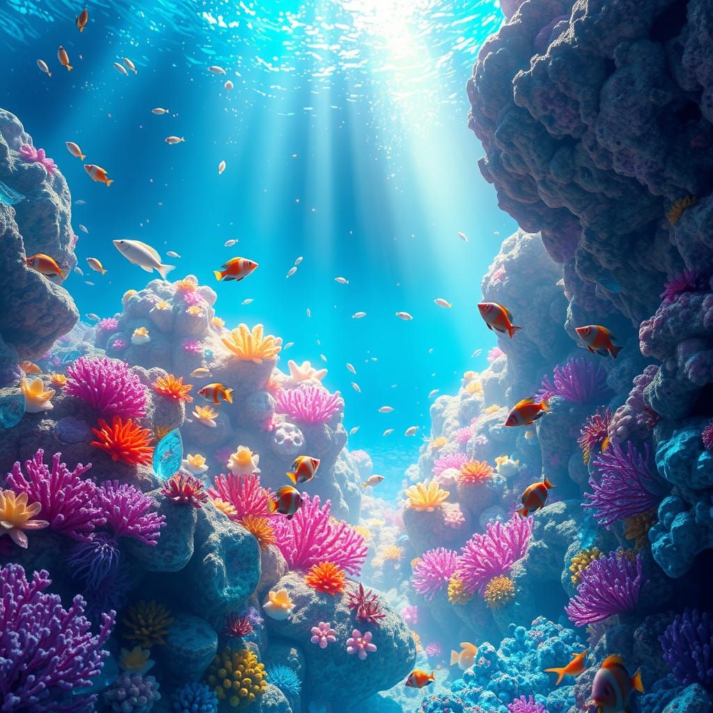 Luminous Coral Reef Paradise in Ethereal Depths