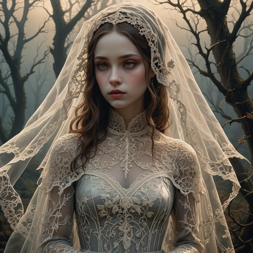 <lora:isolated:1.0> A delicate, lace-trimmed transparent vei...