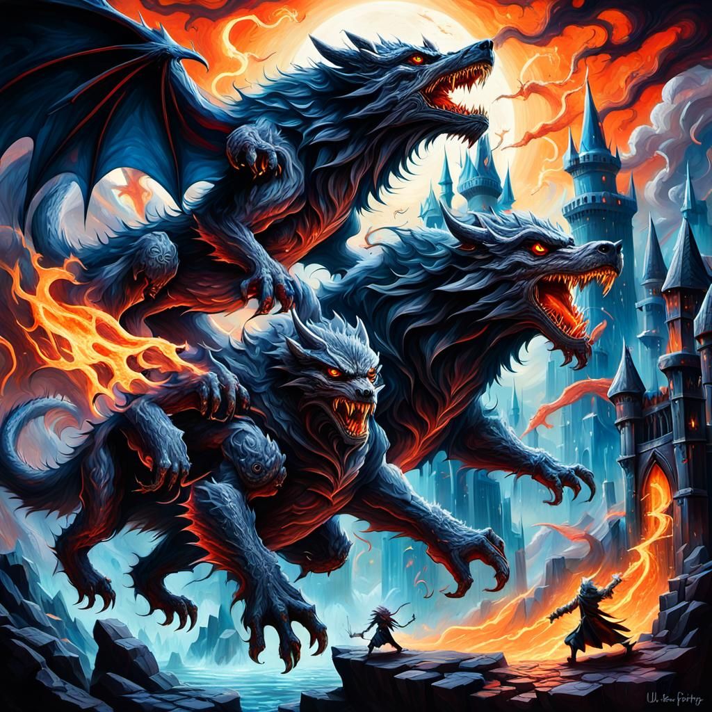 Epic Werewolf vs Vampire Battle in Surreal Fantasy