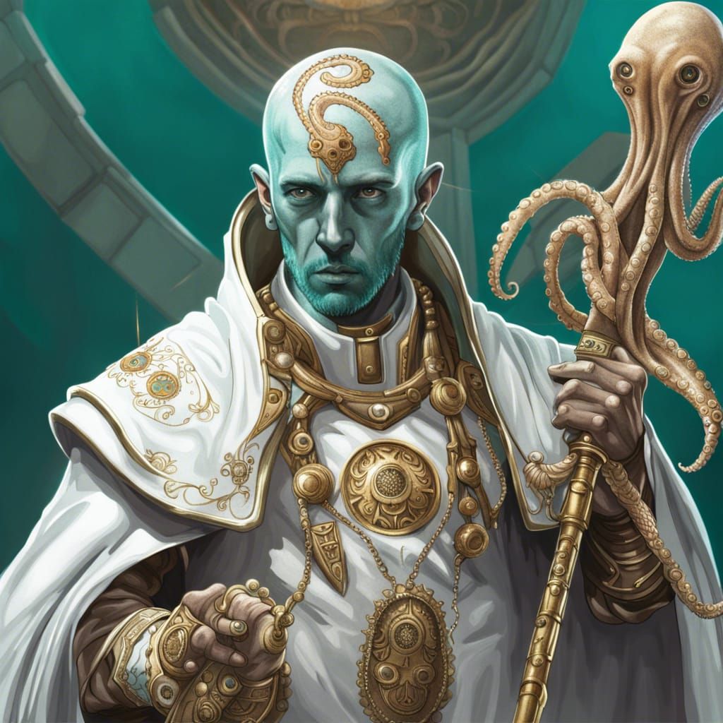 Futuristic Intergalactic Roman Priest in Hyperrealistic Styl...