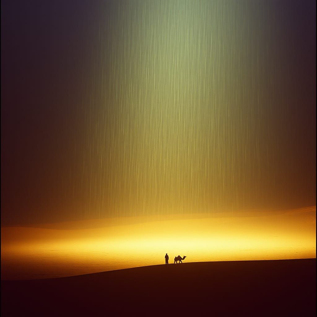 Sahara Desert Rainstorm: Cinematic Film Still
