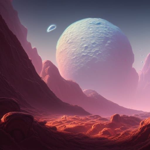 Flower Blooms on the Moon in Detailed Painting