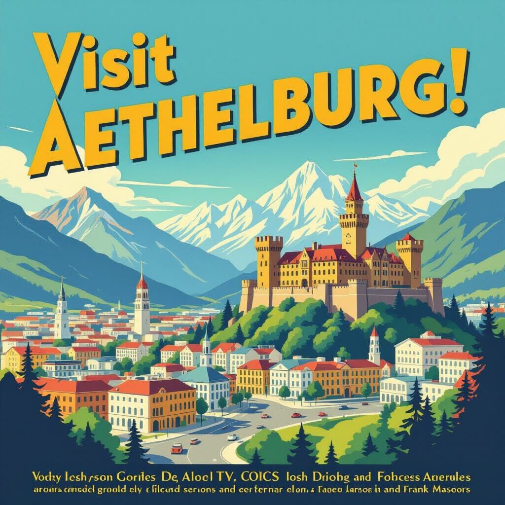 Retro Aethelburg Travel Poster in 1950s Style