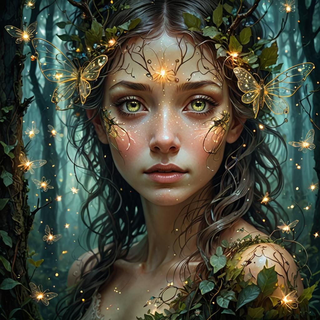 Ethereal Fae Face in a Rococo Forestscape