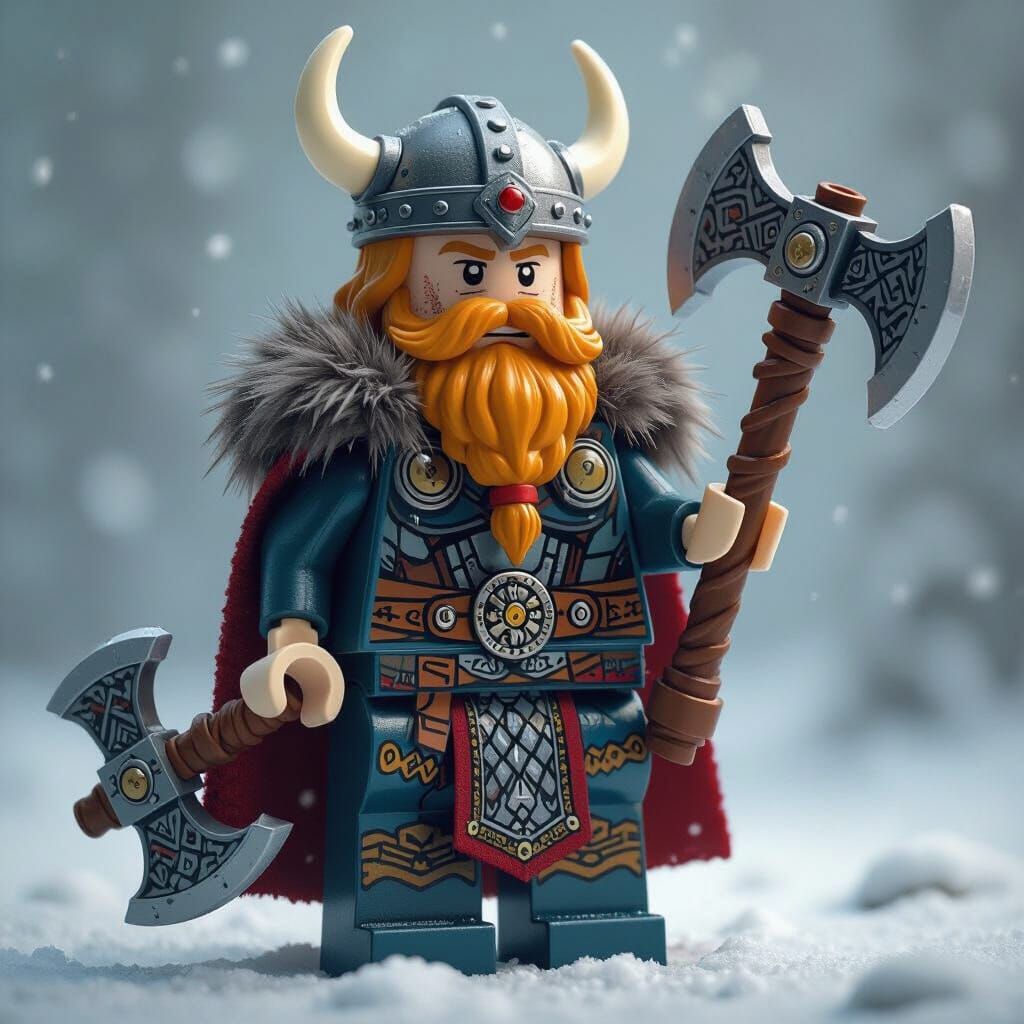 Lego Viking King with Double Axe as Digital Art