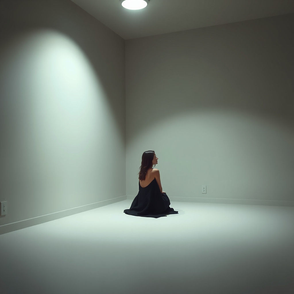 Introspective Woman in Minimalist Room, Cinematic Realism