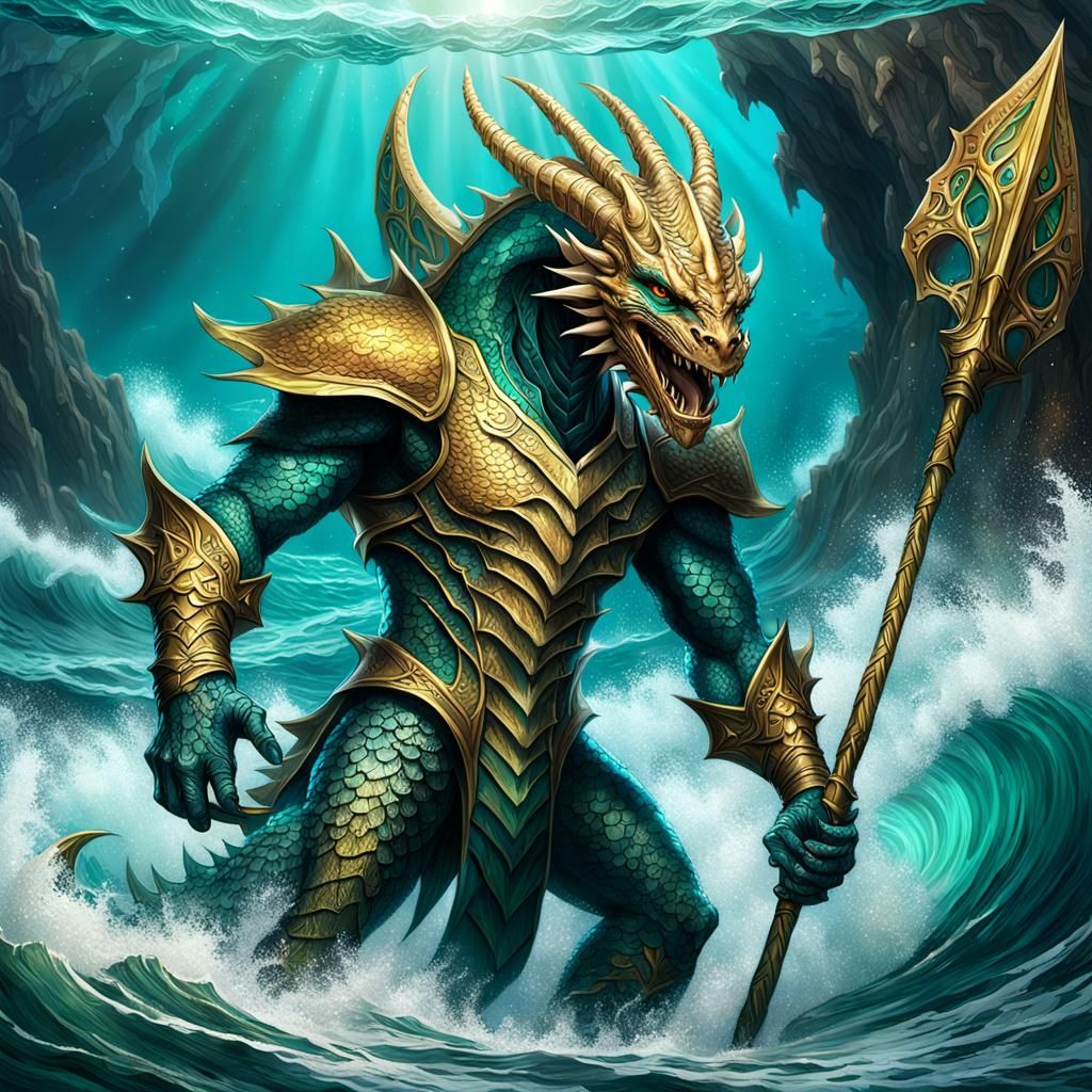 Majestic Dragonborn-Triton Hybrid Concept Art