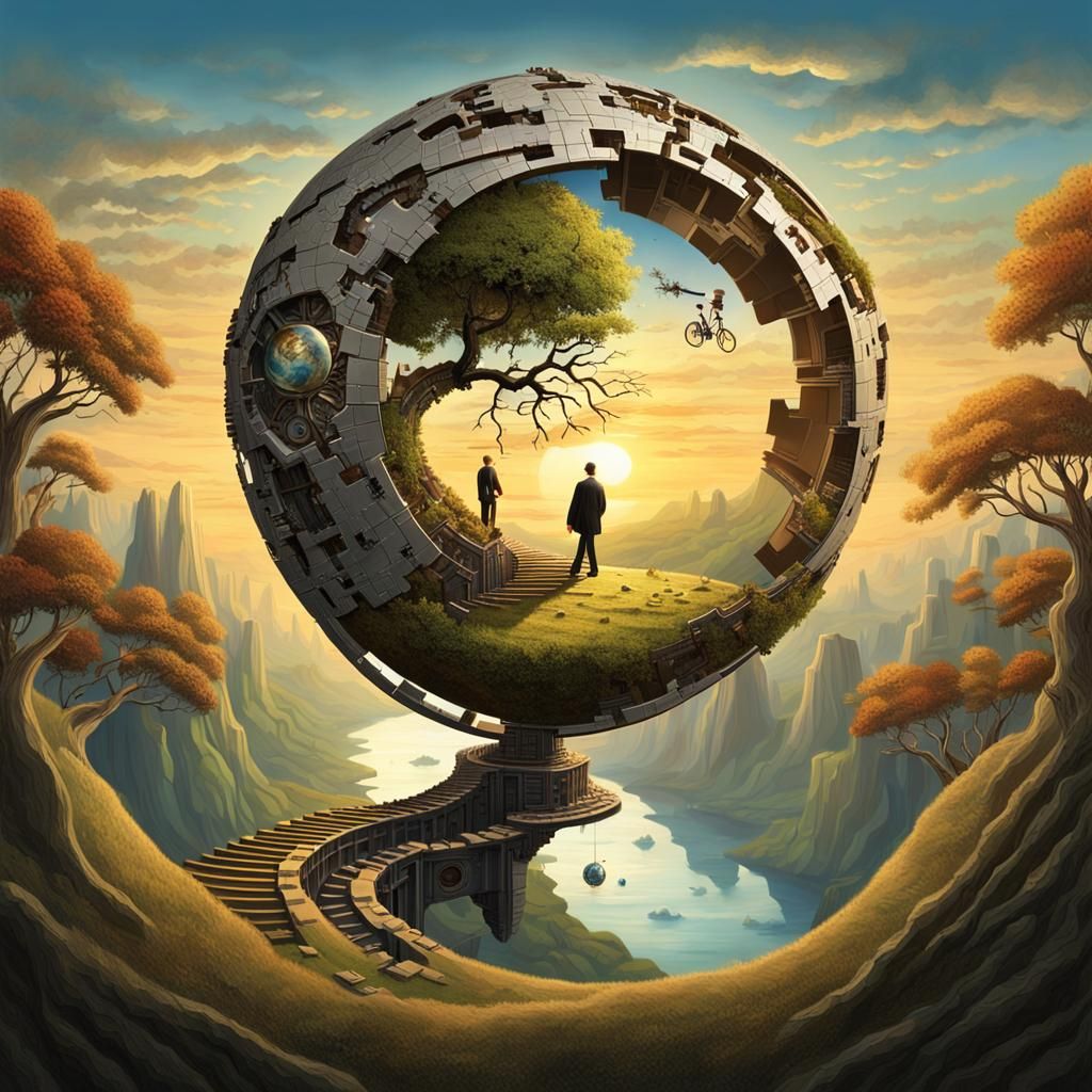 Cracked Globe World with Clockwork and Winding Path