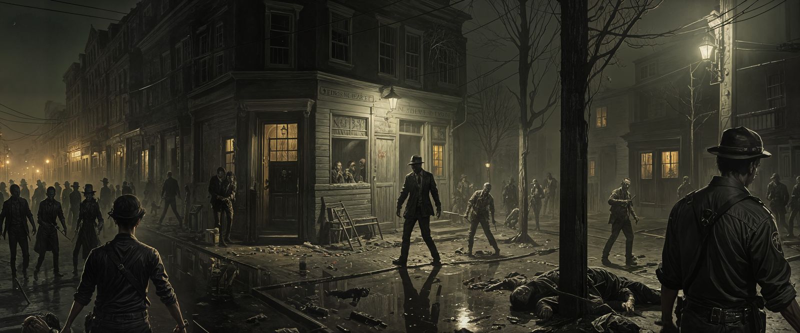 Noir Zombie Horror Painting: Secrets and Danger